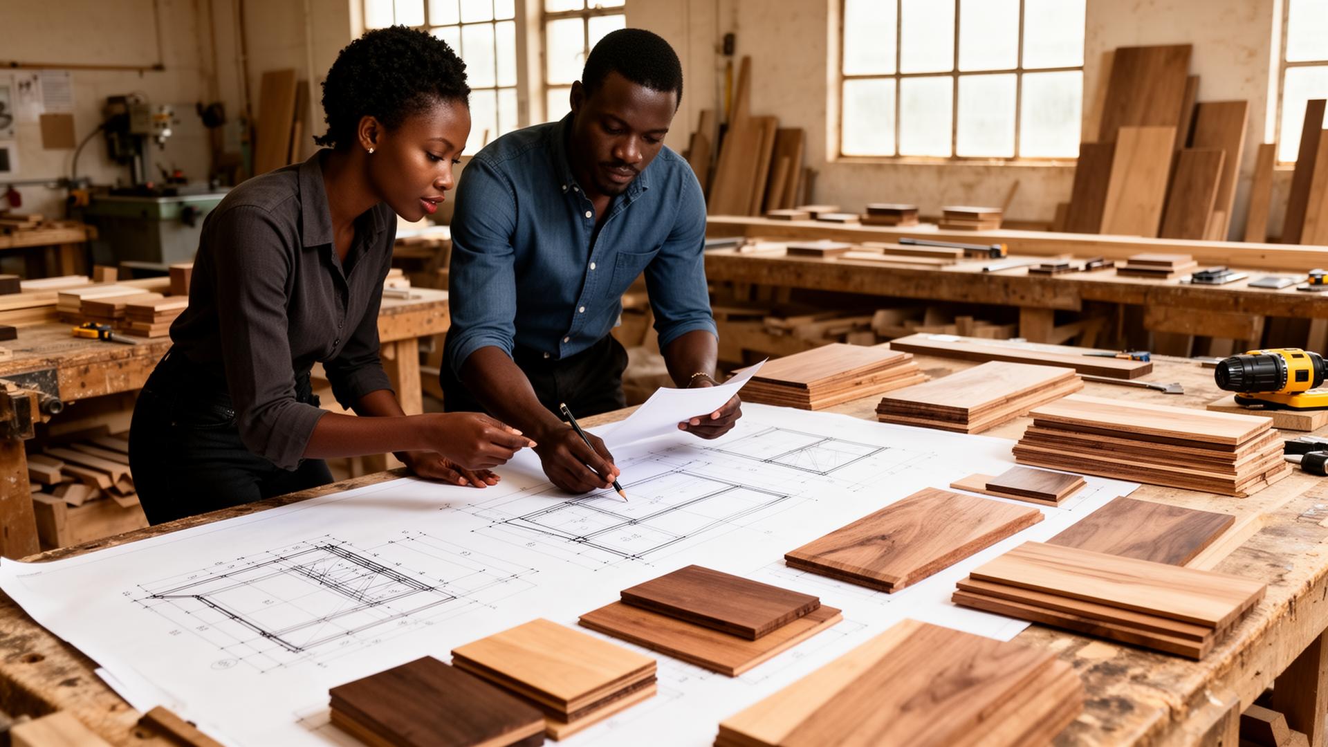 Reeds designers reviewing shop drawings and material samples